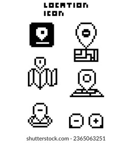 this is location icon 1 bit style in pixel art with black color and white background ,this item good for presentations,stickers, icons, t shirt design,game asset,logo and your project.