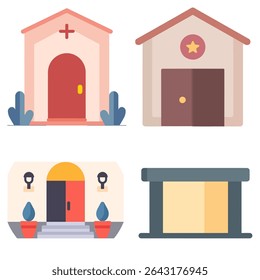 Este local apresenta uma variedade de entradas únicas, com diversos projetos arquitetônicos e cores. Cada estrutura tem seu próprio charme, convidando os visitantes a explorar mais.
