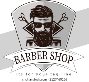 Este es el logotipo del diseño de vectores de la tienda BARBER