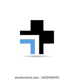 This logo combines a cross symbol and an arrow, creating a dynamic impression that represents direction, growth, and balance in movement and change.