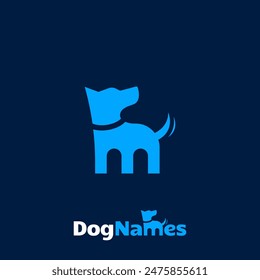 Este logotipo combina la Imagen de un perro con la letra "M" en un diseño simple y llamativo, ideal para marcas que buscan una identidad única y llamativa con una estética limpia.