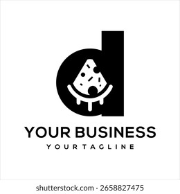 Este logotipo combina la letra d y la pizza, adecuada para su uso en el negocio de la alimentación.