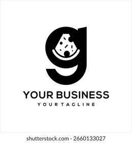 Dieses Logo kombiniert den Buchstaben g und Pizza, geeignet für den Einsatz in der Lebensmittelindustrie.