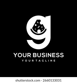 Dieses Logo kombiniert den Buchstaben g und Pizza, geeignet für den Einsatz in der Lebensmittelindustrie.
