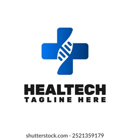 Este logotipo combina um cruzamento médico com a dupla hélice do DNA. Representa a convergência da saúde e da tecnologia.