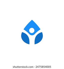 This logo combines a simple human figure with water droplets to evoke vitality, health and happiness, ideal for branding that focuses on health or hydration