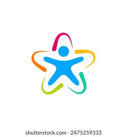 This logo combines a star with a simple child icon, featuring vibrant colors that convey joy and happiness. It embodies a playful and cheerful spirit, perfect for children’s branding.

