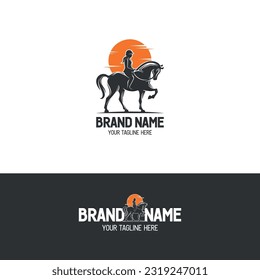 This logo communicates about a professional female horse rider. Suitable for business related to horse riding activities for women, for example: horse ranch, farm and racing team