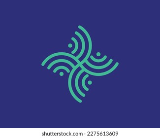 
This logo consists of two connected symbols, namely the flower symbol and the internet symbol. The flower symbol consists of an image of a flower having open petals and accompanying leaves, which rep
