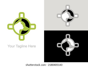 This logo depicts an animal with a plus sign background which is defined as a veterinary clinic that will diagnose animal disease