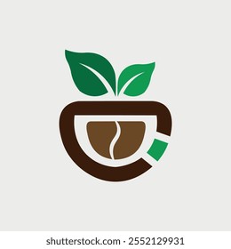 Este logotipo representa una taza de café con un elemento de grano de café en el medio, rodeado por una forma que se asemeja a la letra "C". En la parte superior hay dos hojas verdes, que simbolizan la frescura y la sostenibilidad. El hermano