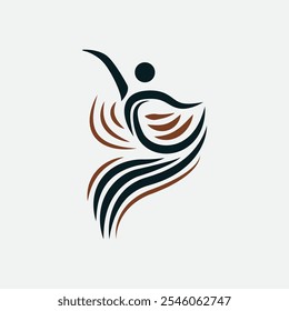 Este logotipo representa una figura humana en movimiento elegante y dinámico. Los Elementos de forma simbolizan energía, vitalidad y armonía, que a menudo se asocian con la salud, la prosperidad y un estilo de vida equilibrado