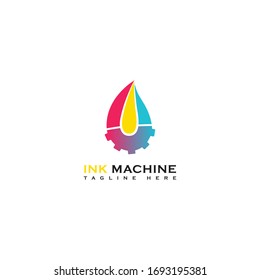 This logo depicts an ink machine tool by using 2 symbols namely the ink drop symbol and the gear symbol representing the machine. 