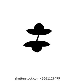 Este logotipo representa uma forma abstrata minimalista que se assemelha a duas folhas ou pétalas de flores conectadas por um tronco fino.