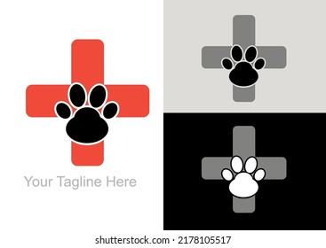 Este logotipo representa un signo más con animales de la huella que significa que este lugar es una clínica veterinaria enferma.
