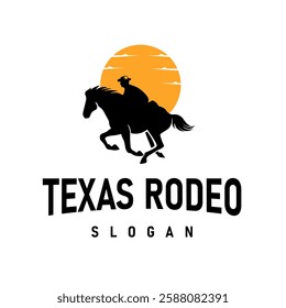 This logo depicts the silhouette of a man on a horse under the light of the setting sun and moon, giving it an elegant and cowboy feel, perfect for Western or ranch themed designs.