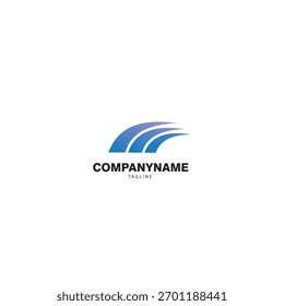 Este logotipo representa tres edificios curvos uno al lado del otro, formando una silueta como un complejo de edificios moderno. Tiene un gradiente de color de azul a púrpura, creando un estilo futurista y profesional