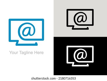 This logo depicts the words a on the computer monitor
which means there is an online network that allows computers communicate with each other by exchanging data.