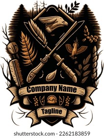 This logo design features symbols that are closely related to hunting activities, such as images of game animals, weapons, or the outdoors.