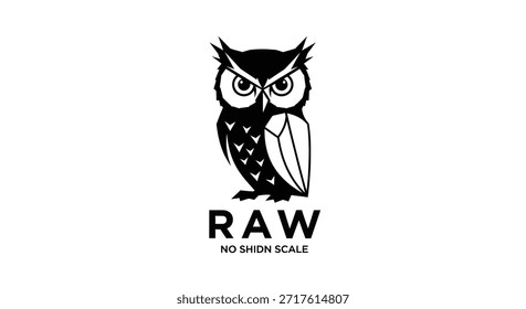 This is a logo design featuring a stylized owl with a geometric wing design. The owl is depicted in black against a white background, creating a modern and minimalist look. The text 'RAW' is placed