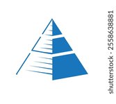This is a logo design of a flat triangle pyramid shape in blue in three segments
