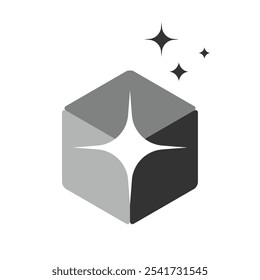 Este es un diseño de logotipo de forma hexagonal cubo en colores grises con una forma de estrella blanca en el medio para las empresas de limpieza