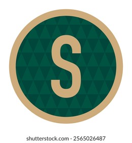 This logo design highlights the letter “S” enclosed in a gold circular border. Featuring a rich green triangle pattern, it’s perfect for elegant branding and print materials.