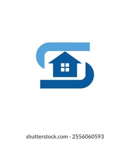 This is a logo design of a house icon inside a letter S for real estate housing companies in flat style 