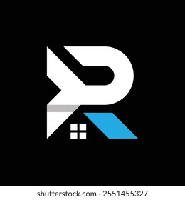 This is a logo design of a house roof in a monogram letter R shape that looks clean on a black background 