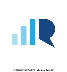this is a logo design of an initial letter R in blue tones combination with a graph bar on it in white background 