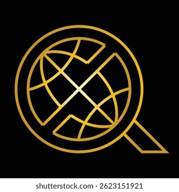 este é um design de logotipo de QS inicial em forma de globo que parece elegante em cor dourada em um fundo preto 