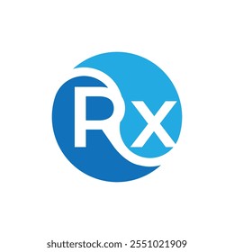 Este es un diseño de logotipo de un Rx inicial en forma de yin-yang para compañías farmacéuticas o relacionadas con la medicina