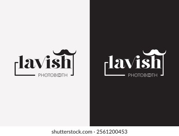 This logo design for "Lavish Photobooth" features a stylish and minimalist theme. The word "lavish" is creatively styled, incorporating a mustache above the "i," adding a playful and elegant touch.