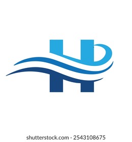 This is a logo design of a letter H in capital with three lines crossing the body like a wave