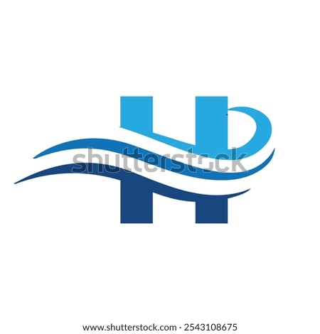 This is a logo design of a letter H in capital with three lines crossing the body like a wave