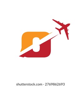 This is a logo design of a letter O with an airplane flying through it cut the letter into two parts. The logo looks nice in red and orange color combination and on a white background.