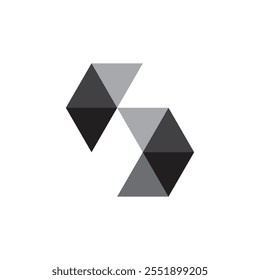 This is a logo design of a monogram letter S in geometrical polygonal style in grey color combo that looks clean on a white background