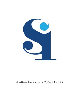 This is a logo design of a monogram SI or IS in classic Latin serif style in blue color on a white background