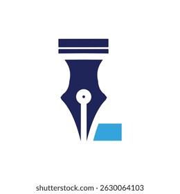 este é o design do logotipo de uma caneta em forma de letra L na cor azul