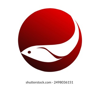 This is a logo design for a red circle, with a fish logo in the middle, for your logo design