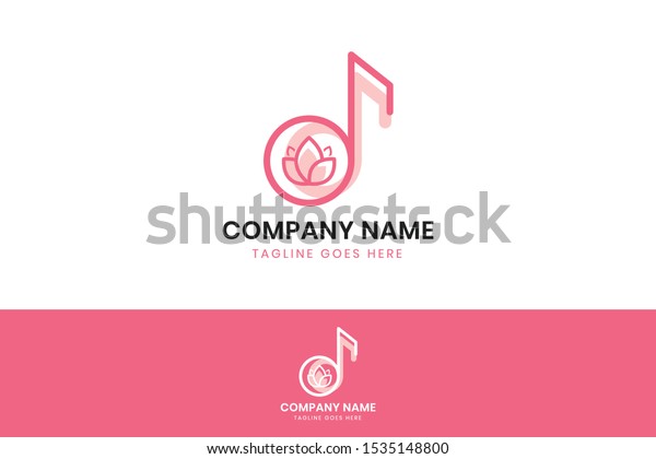 This logo design shows a beautiful\
combination of eighth note with a lotus\
flower.