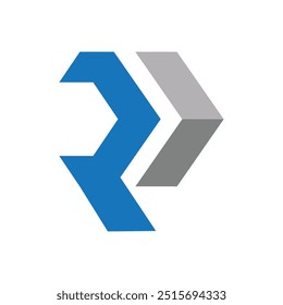 Este diseño de logotipo en estilo plano simple es una letra inicial P en forma hexagonal que parece una punta de flecha que mira hacia la derecha en color azul y gris