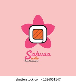Este es un diseño de logo, para un restaurante de sushi. Combinando dos objetos diferentes, a saber, el sushi y los pétalos de flores de sakura.