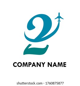 esta es la ilustración de la plantilla de diseño del logotipo. hay el número 2 y el avión.adecuado para aniversario, inicio, número, negocios, fábrica, etc