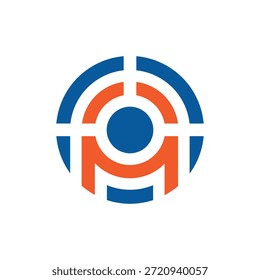 Este es un diseño de logotipo que representa una letra inicial Una forma de marca de destino en color azul y naranja y en estilo geométrico simple.