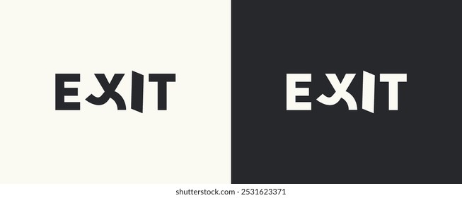 This logo designed with the word "Exit" features dynamic cut lines within the letters, creating a sense of movement. Displayed in two background variations