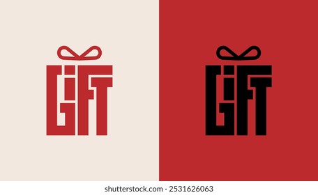 This logo designed with the word "Gift" integrates the letters into the shape of a gift box, offering a creative and eye-catching design. Displayed in different color variations