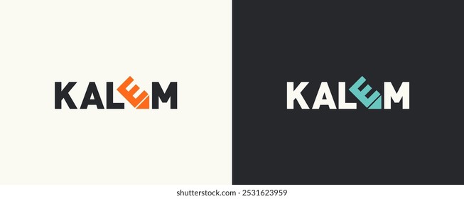 This logo designed with the word "Kalem" (meaning "Pen" in Turkish) creatively incorporates the letter "E" as a pencil tip, offering a dynamic and artistic look. Displayed with different color options