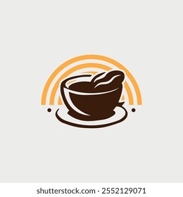 Este logotipo presenta una taza de café, apoyada por un elemento semicircular como un sol naciente. Los colores marrón y naranja crean una impresión cálida y fresca, y son adecuados para un negocio de café o bebidas calientes