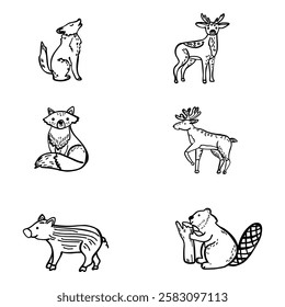 This logo features a collection of forest animals such as wolves, deer, foxes, boars and otters, designed in a simple but characterful illustration style